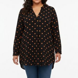 Addition Elle Black and Orange Polka Dot Long Sleeve Tunic‎
